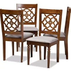 Kirklands Home Walnut Lylah Upholstered Dining Chairs, Set of 4 Gray Clearance