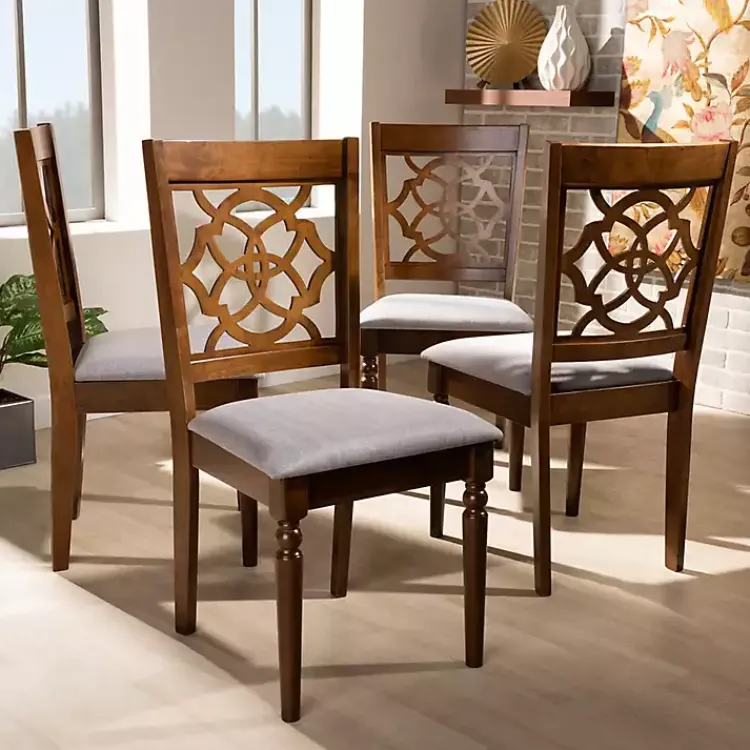 Kirklands Home Walnut Lylah Upholstered Dining Chairs, Set of 4 Gray Clearance