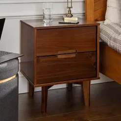 Kirklands Home Walnut Mid-Century Modern 2-Drawer Nightstand Brown New