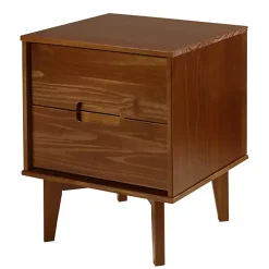 Kirklands Home Walnut Mid-Century Modern 2-Drawer Nightstand Brown New