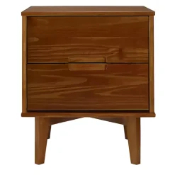 Kirklands Home Walnut Mid-Century Modern 2-Drawer Nightstand Brown New