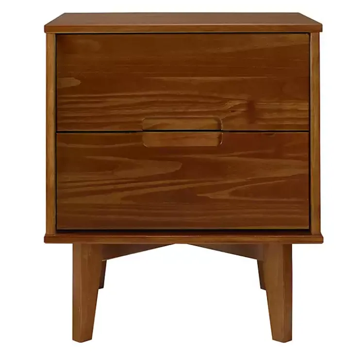 Kirklands Home Walnut Mid-Century Modern 2-Drawer Nightstand Brown New