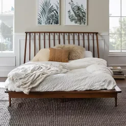 Kirklands Home Walnut Mid-Century Modern Queen Bed Frame Brown New