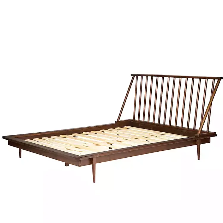 Kirklands Home Walnut Mid-Century Modern Queen Bed Frame Brown New