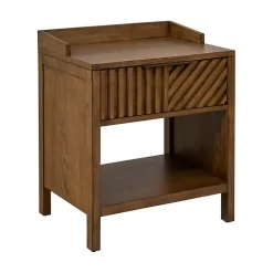Kirklands Home Walnut Mid-Century Modern Carved Nightstand Brown Clearance