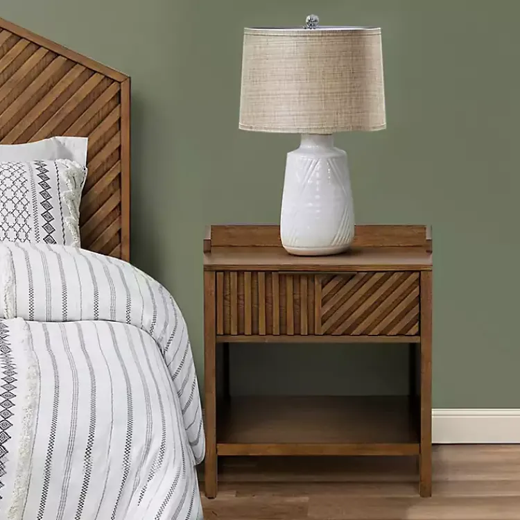 Kirklands Home Walnut Mid-Century Modern Carved Nightstand Brown Clearance