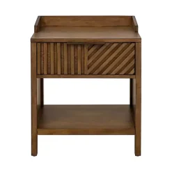 Kirklands Home Walnut Mid-Century Modern Carved Nightstand Brown Clearance