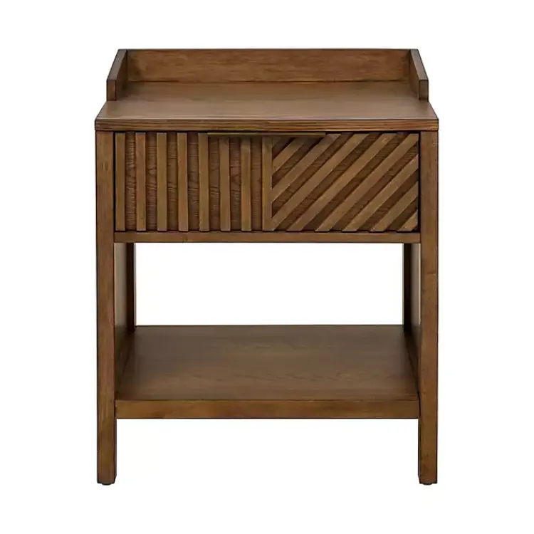 Kirklands Home Walnut Mid-Century Modern Carved Nightstand Brown Clearance