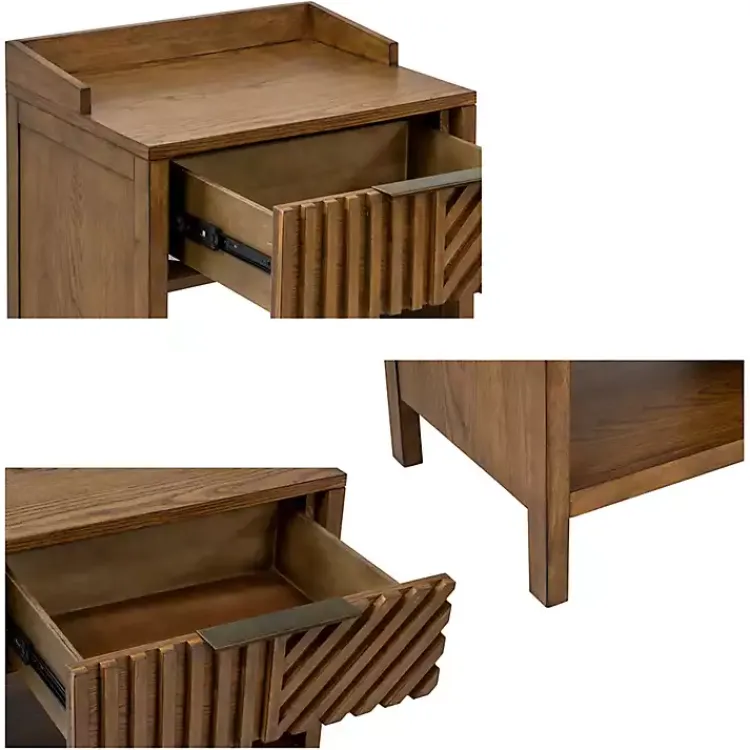 Kirklands Home Walnut Mid-Century Modern Carved Nightstand Brown Clearance