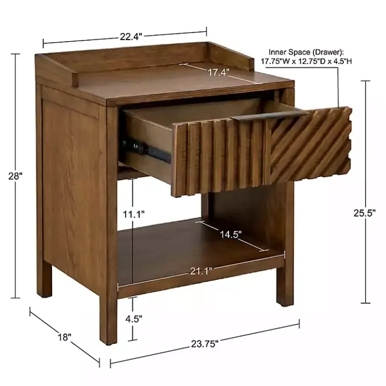 Kirklands Home Walnut Mid-Century Modern Carved Nightstand Brown Clearance