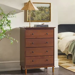 Kirklands Home Walnut Mid-Century Modern 4-Drawer Wood Dresser Brown Best
