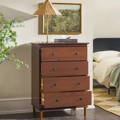 Kirklands Home Walnut Mid-Century Modern 4-Drawer Wood Dresser Brown Best