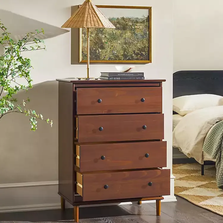 Kirklands Home Walnut Mid-Century Modern 4-Drawer Wood Dresser Brown Best