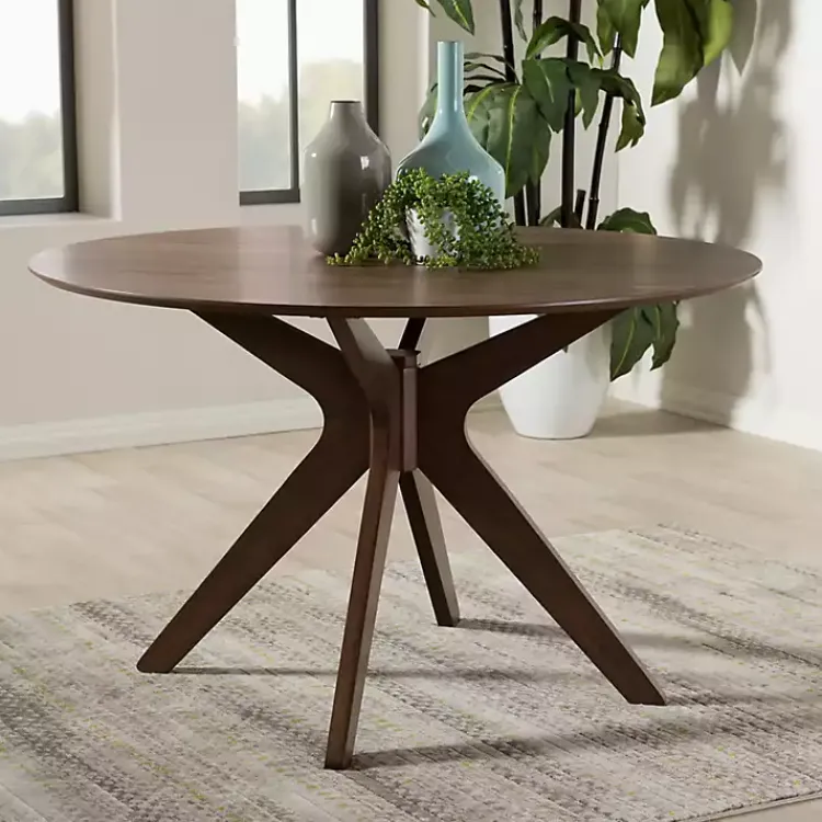 Kirklands Home Walnut Round Monte Dining Table Brown Outlet