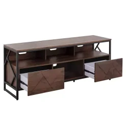 Kirklands Home Walnut Wood and Black Steel Media Stand Brown Sale