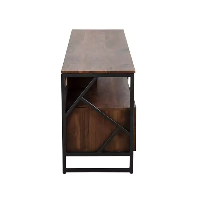 Kirklands Home Walnut Wood and Black Steel Media Stand Brown Sale