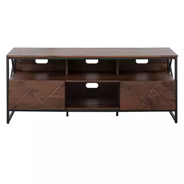 Kirklands Home Walnut Wood and Black Steel Media Stand Brown Sale