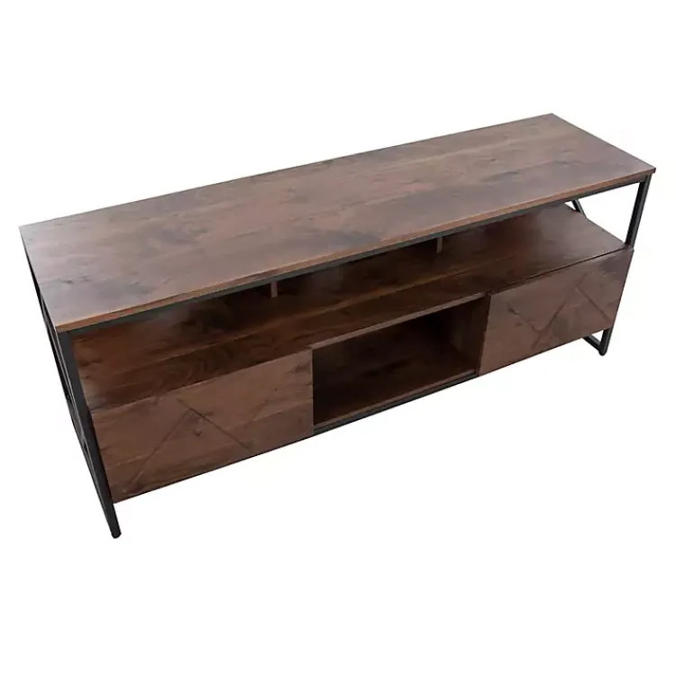 Kirklands Home Walnut Wood and Black Steel Media Stand Brown Sale