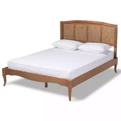 Kirklands Home Walnut Wood and Rattan King Bed Frame Brown Best