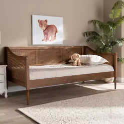 Kirklands Home Walnut Wood and Rattan Twin Daybed Brown Online