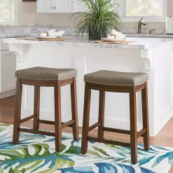 Kirklands Home Walnut Wood Counter Stool with Cushion Gray Best