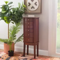 Kirklands Home Walnut Wood 6-Drawer Maddie Jewelry Armoire Brown Outlet