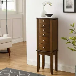 Kirklands Home Walnut Wood 5-Drawer Zinnia Jewelry Armoire Brown Hot