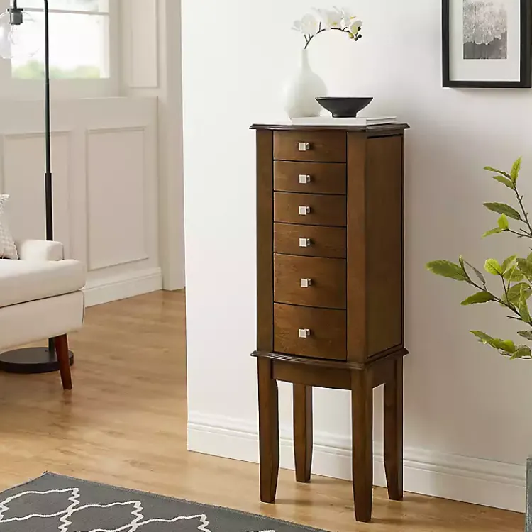 Kirklands Home Walnut Wood 5-Drawer Zinnia Jewelry Armoire Brown Hot