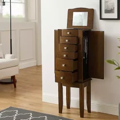 Kirklands Home Walnut Wood 5-Drawer Zinnia Jewelry Armoire Brown Hot