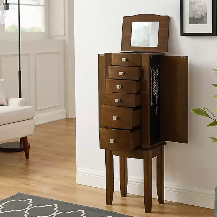 Kirklands Home Walnut Wood 5-Drawer Zinnia Jewelry Armoire Brown Hot