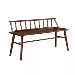 Kirklands Home Walnut Wood Low Back Spindle Bench Brown