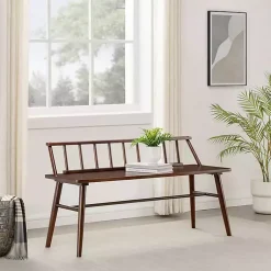 Kirklands Home Walnut Wood Low Back Spindle Bench Brown