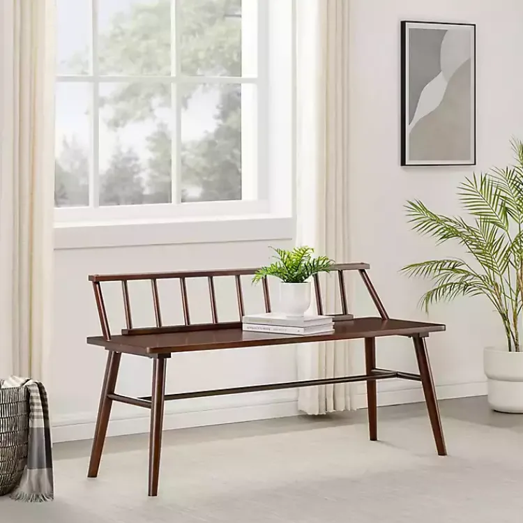 Kirklands Home Walnut Wood Low Back Spindle Bench Brown