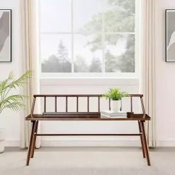 Kirklands Home Walnut Wood Low Back Spindle Bench Brown