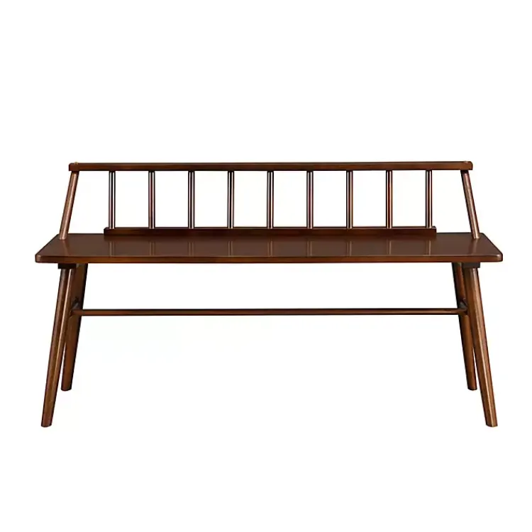 Kirklands Home Walnut Wood Low Back Spindle Bench Brown