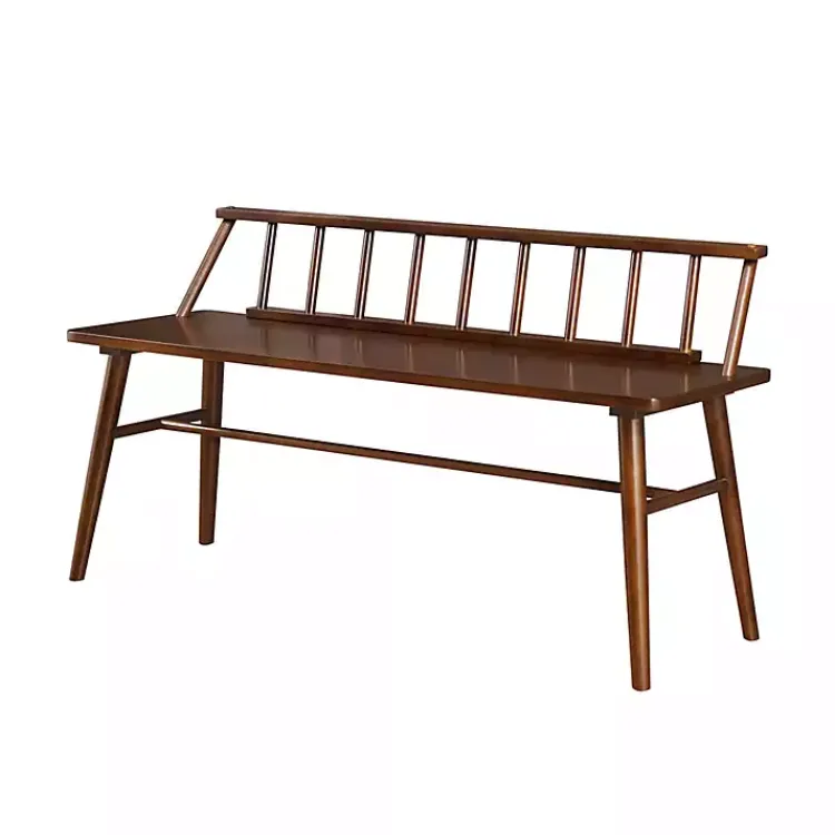 Kirklands Home Walnut Wood Low Back Spindle Bench Brown