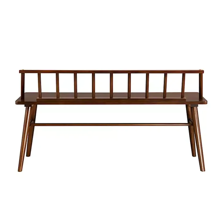 Kirklands Home Walnut Wood Low Back Spindle Bench Brown