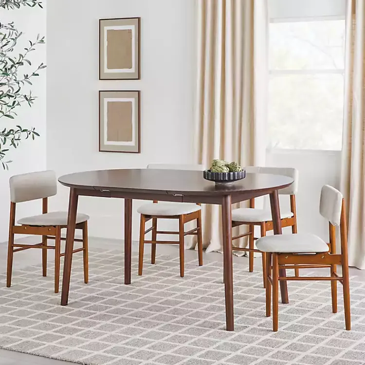 Kirklands Home Walnut Wood Oval Dining Table with Leaf Brown Outlet