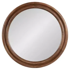 Kirklands Home Walnut Wood Ribbed Round Wall Mirror
