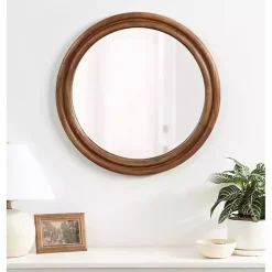 Kirklands Home Walnut Wood Ribbed Round Wall Mirror