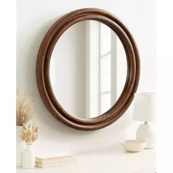 Kirklands Home Walnut Wood Ribbed Round Wall Mirror
