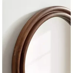 Kirklands Home Walnut Wood Ribbed Round Wall Mirror