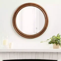 Kirklands Home Walnut Wood Ribbed Round Wall Mirror