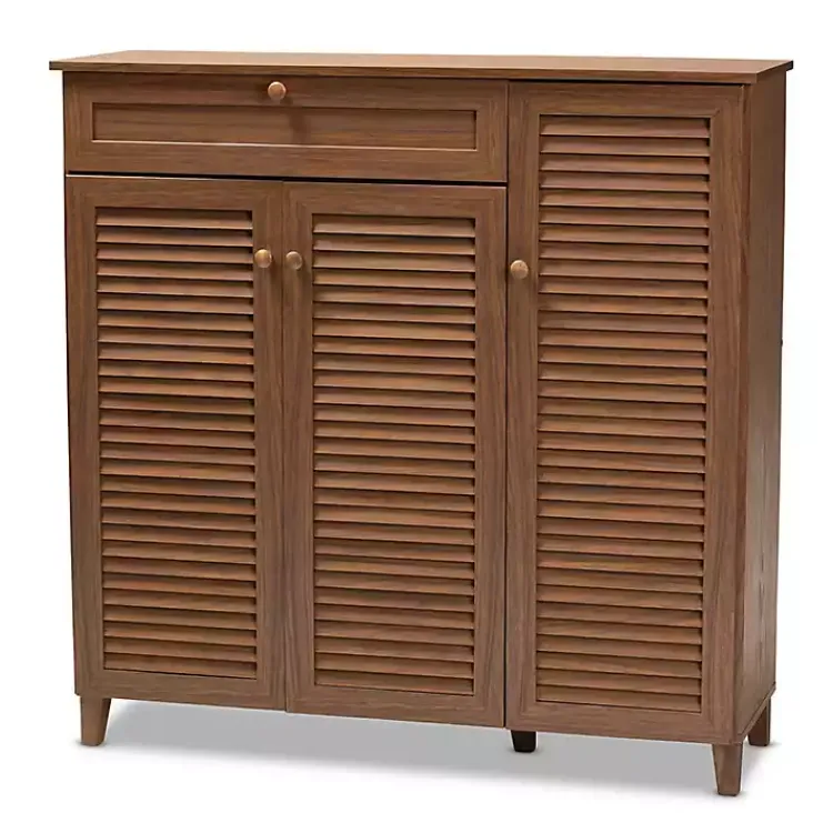 Kirklands Home Walnut Wood 11-Shelf Paneled Shoe Cabinet Brown New