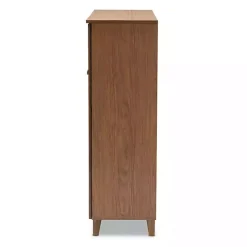 Kirklands Home Walnut Wood 11-Shelf Paneled Shoe Cabinet Brown New