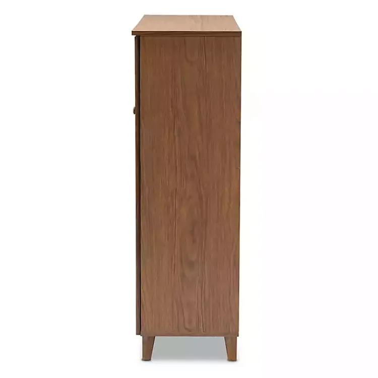 Kirklands Home Walnut Wood 11-Shelf Paneled Shoe Cabinet Brown New
