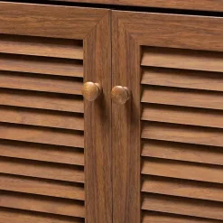 Kirklands Home Walnut Wood 11-Shelf Paneled Shoe Cabinet Brown New