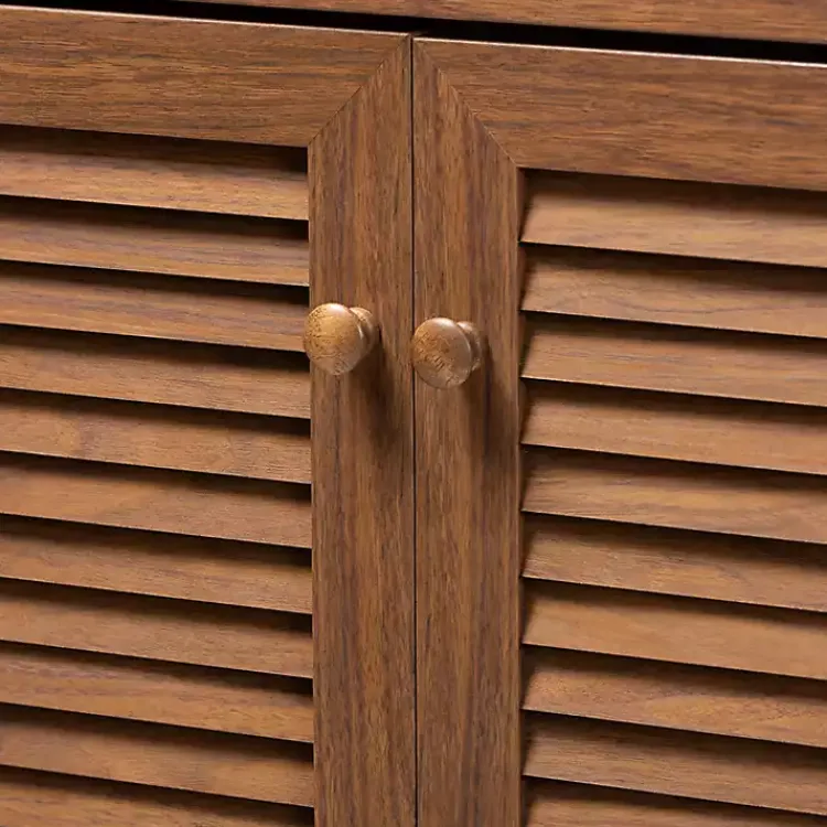 Kirklands Home Walnut Wood 11-Shelf Paneled Shoe Cabinet Brown New