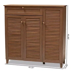 Kirklands Home Walnut Wood 11-Shelf Paneled Shoe Cabinet Brown New