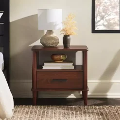 Kirklands Home Walnut Wood Spindle Leg Nightstand Brown Online